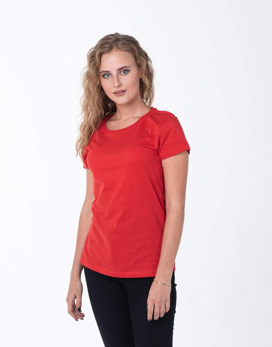 Красная женская футболка с лайкрой оптом