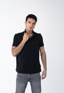 Чёрная рубашка ПОЛО с эластаном мужская